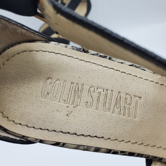 Colin Stuart Leather Cross Strap Faux Snakeskin Stacked Platform Heel Sandal - Picture 6 of 10